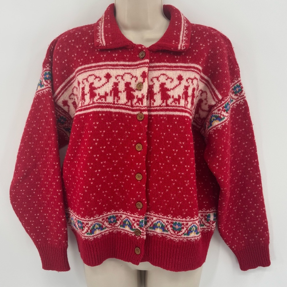Vintage Susan Bristol Nordic Cardigan Sweater Wool Button Front Medium (M1)
